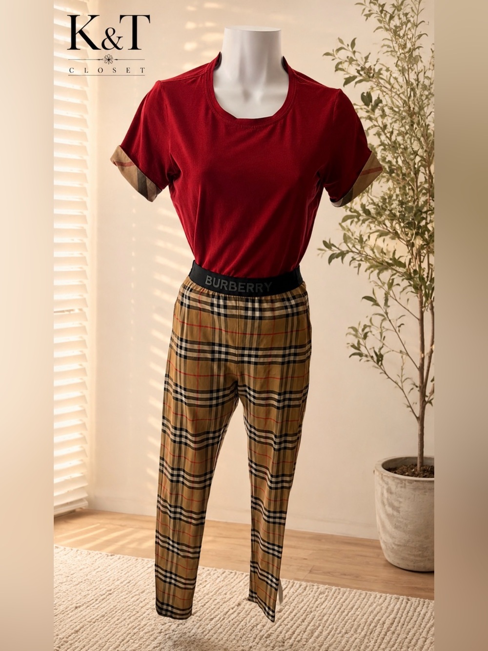Authentic Burberry Womens Check Beige Track Pants